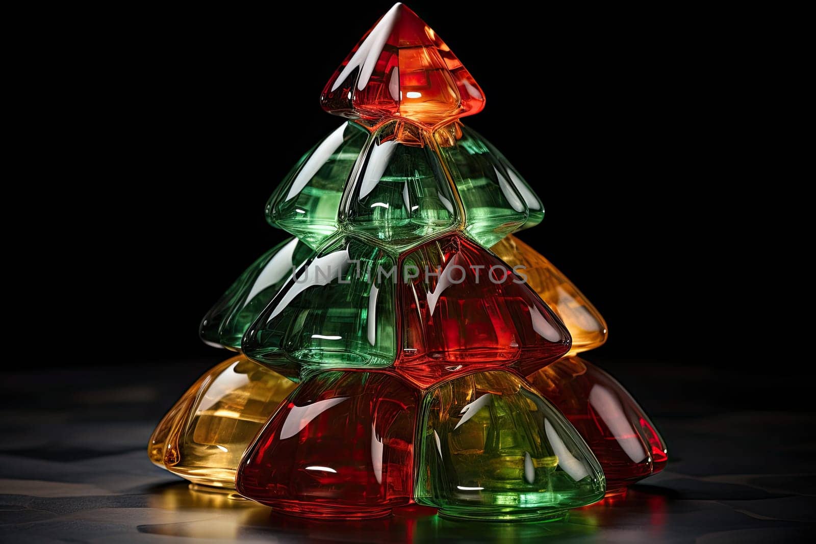 A Festive Display of a Multicolored Glass Christmas Tree on a Table