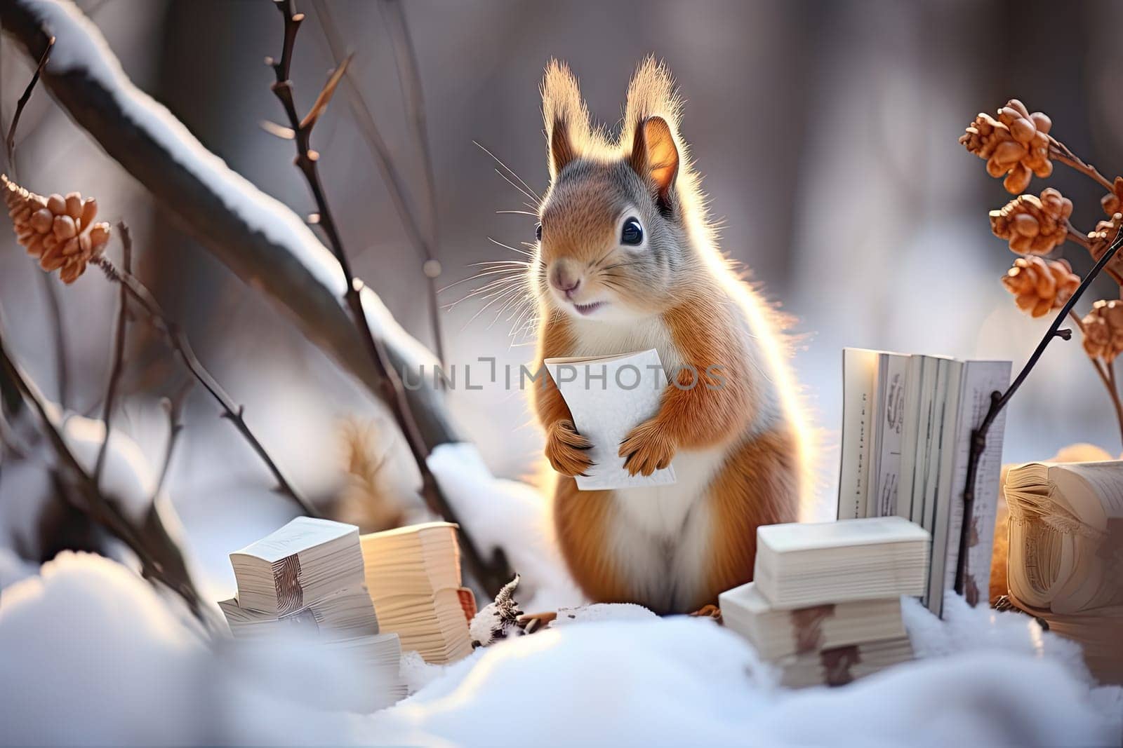 A squirrel is holding a piece of wood by golibtolibov