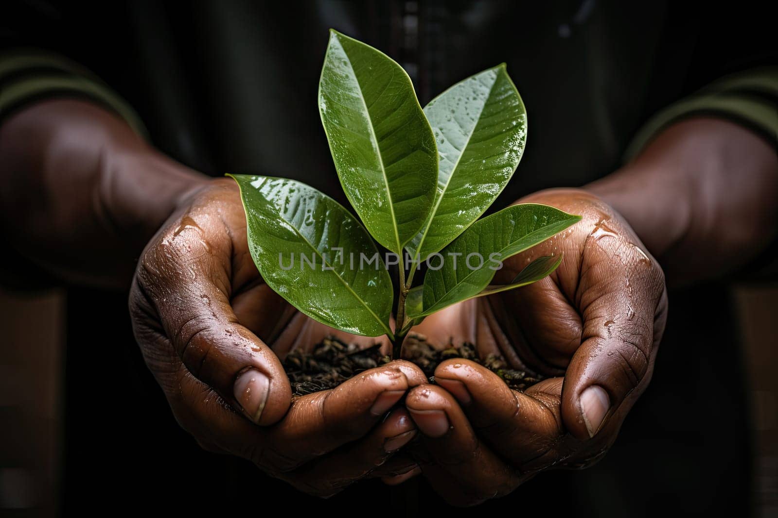 A person holding a plant in their hands created with generative AI technology by golibtolibov