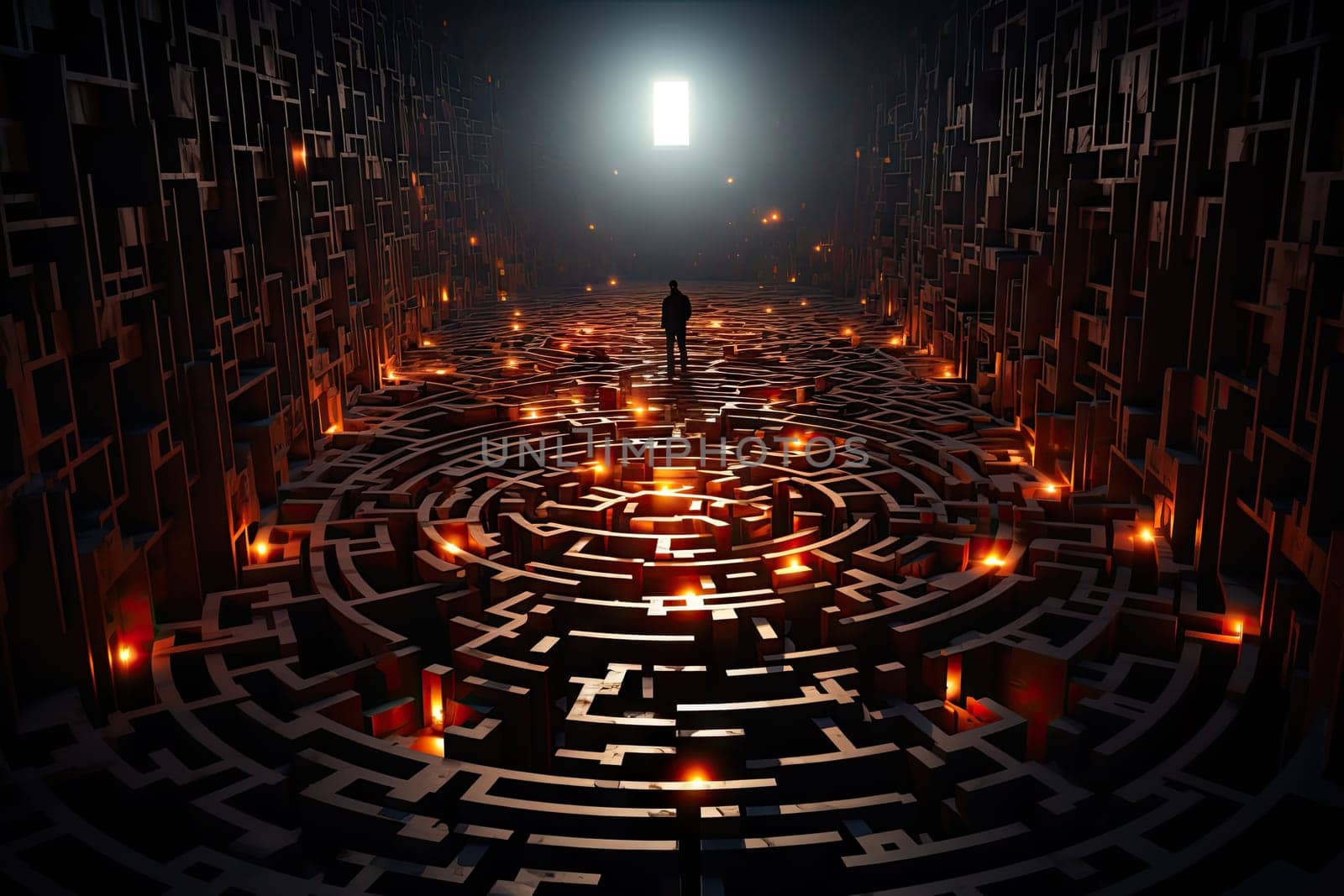 The Lost Wanderer: A Man Contemplating Life's Twist and Turns in a Maze of Uncertainty