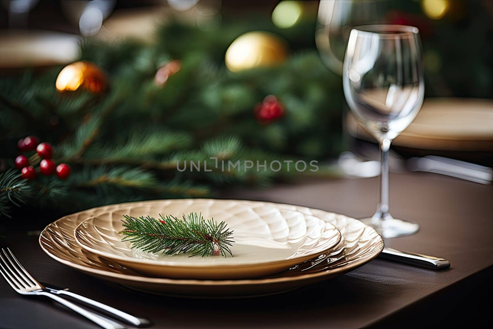 A Table Set with a Plate and Glass, Ready for a Delicious Meal Created With Generative AI Technology