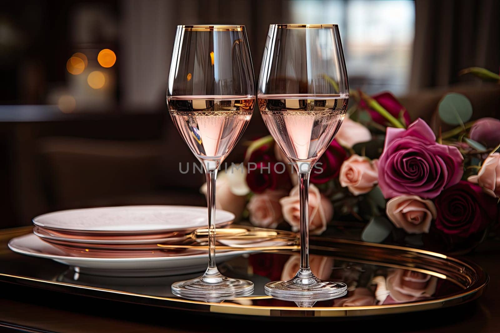 A Trio of Elegant Wine Glasses on a Polished Tray