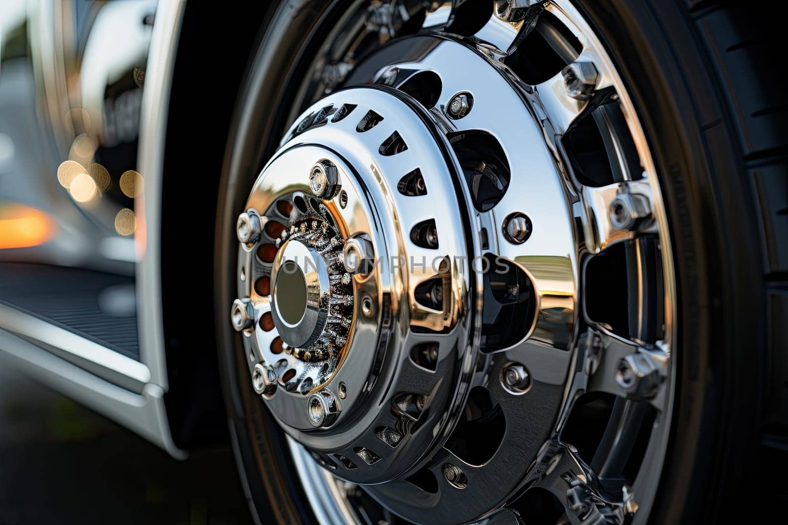 A close up of a tire on a car created with generative AI technology by golibtolibov