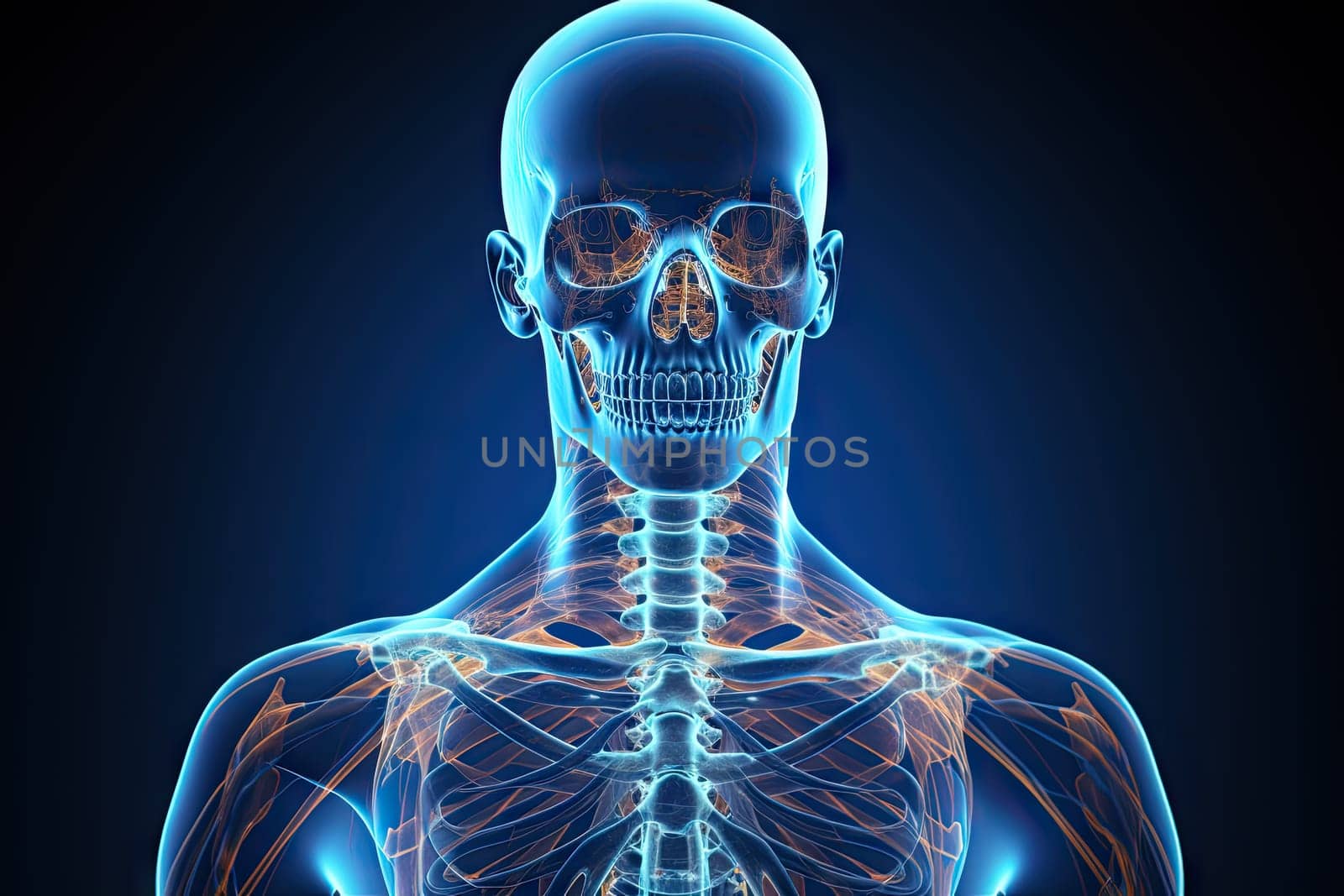 A human skeleton is shown in this image created with generative AI technology by golibtolibov