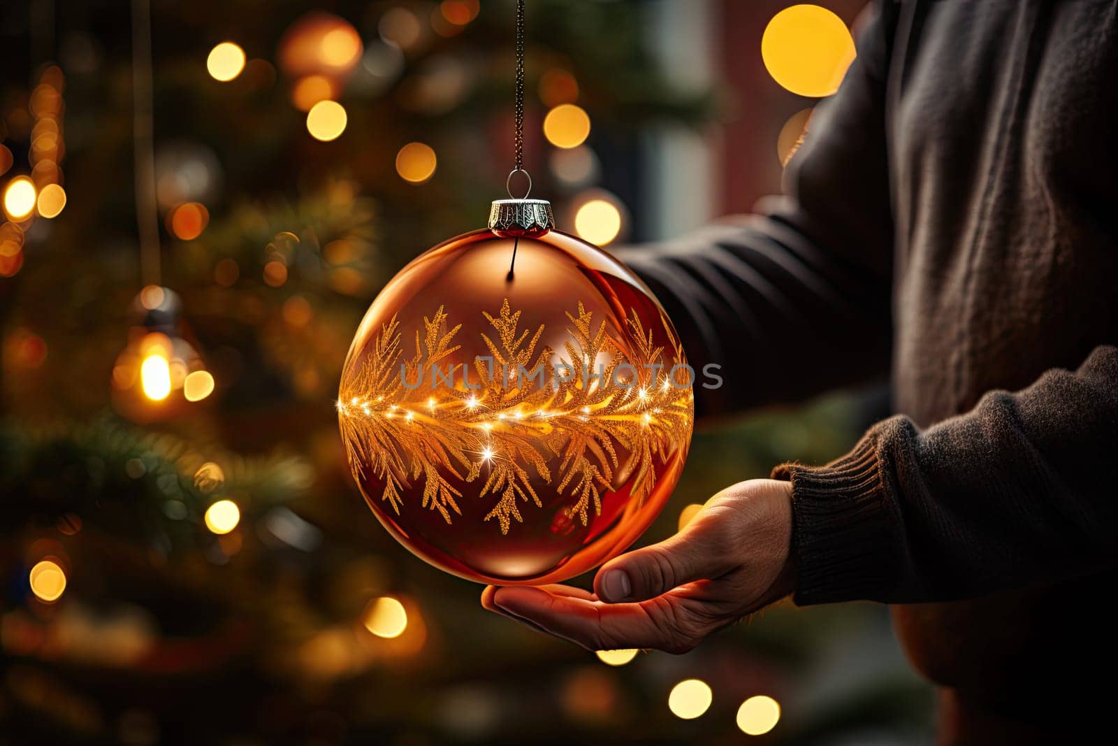 A person holding a christmas ornament in their hand created with generative AI technology by golibtolibov