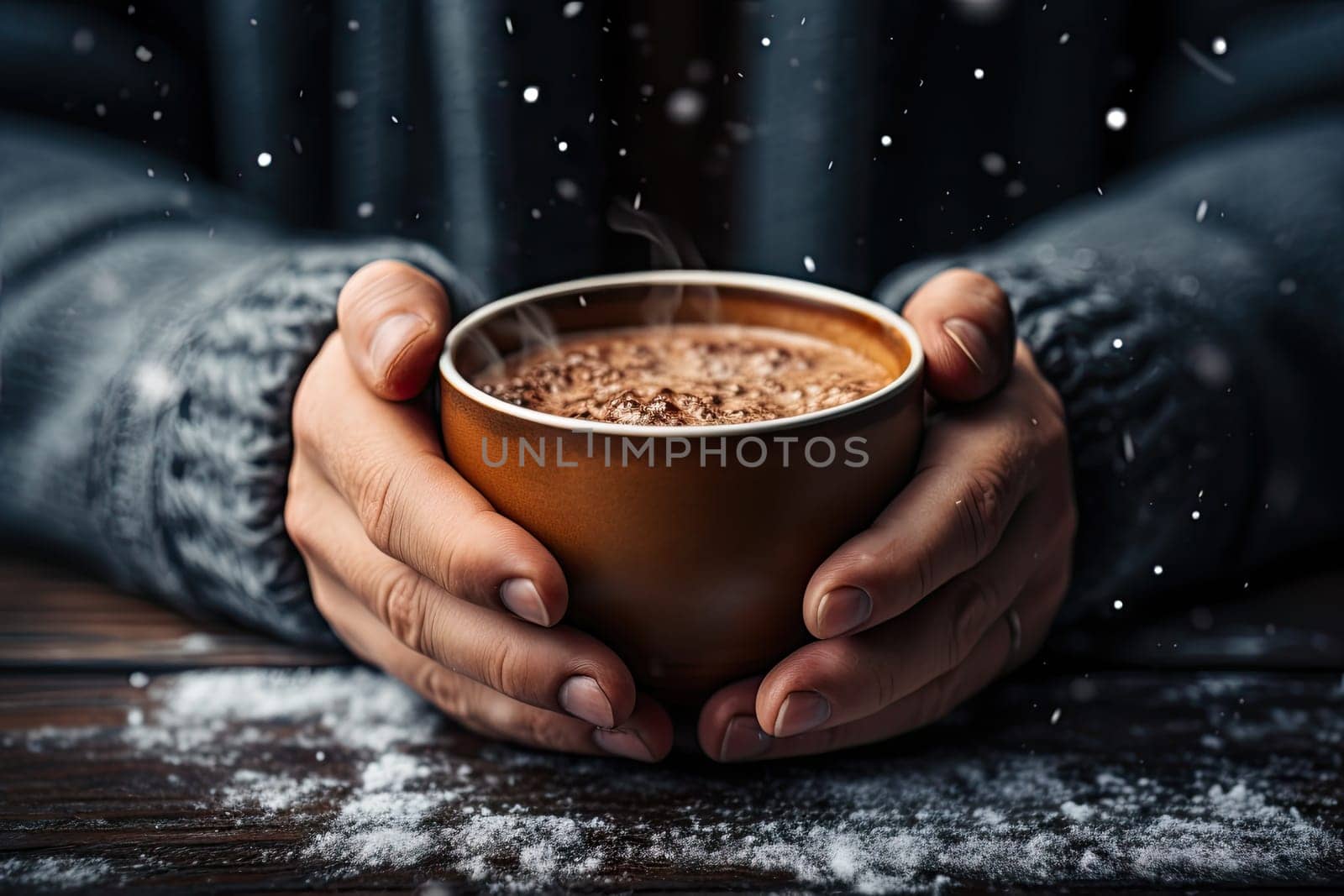 A person holding a cup of coffee in their hands created with generative AI technology by golibtolibov