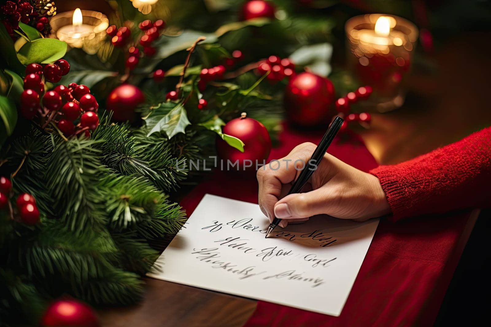 A person writing on a piece of paper next to a candle by golibtolibov