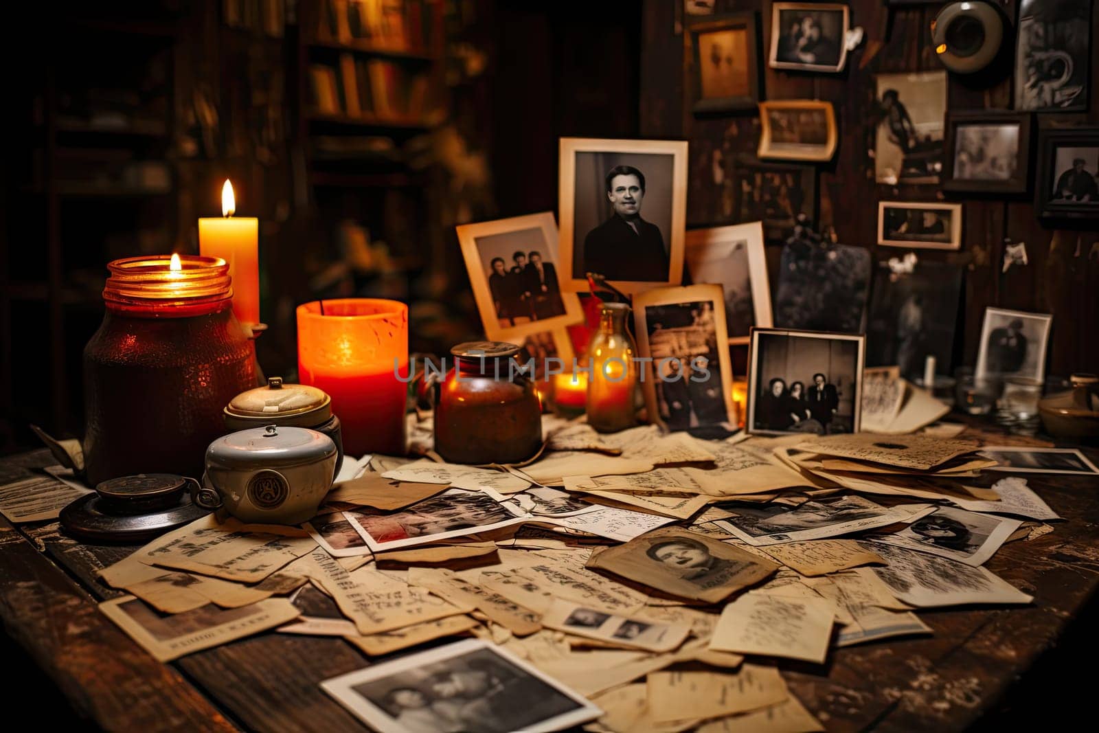 A Table of Memories: A Collection of Pictures and Candles Create a Cozy and Nostalgic Atmosphere