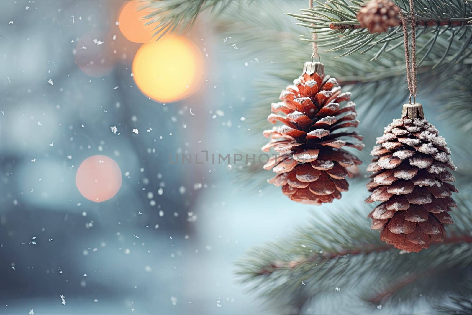 Two pine cones hanging from a christmas tree by golibtolibov