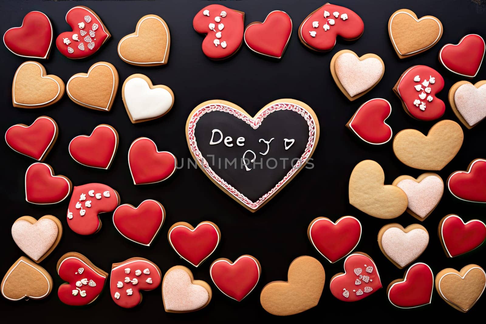 A heart shaped cookie with a chalkboard in the middle of it created with generative AI technology by golibtolibov