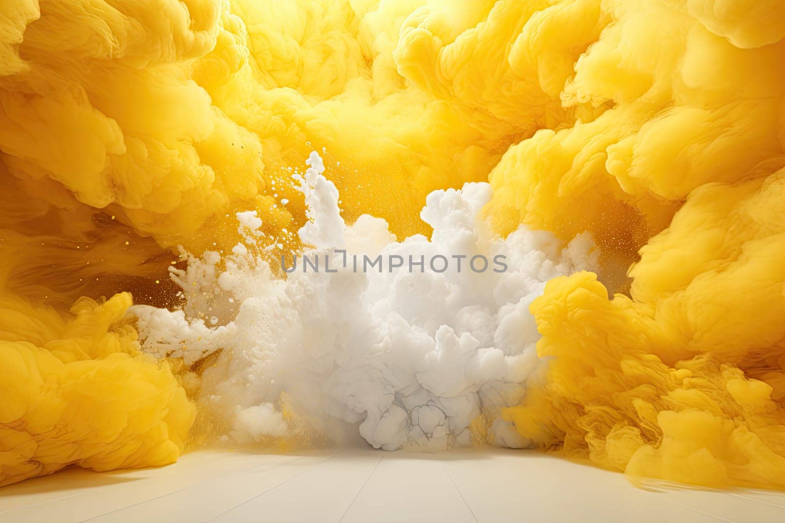 A yellow and white photo of clouds in the air created with generative AI technology by golibtolibov
