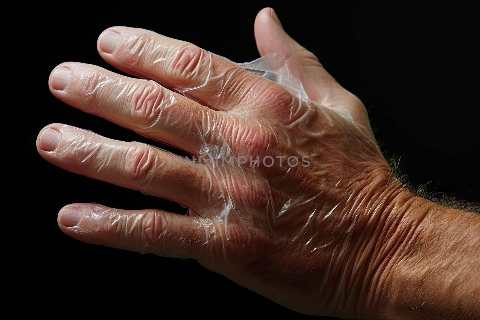 A man's hand with a lot of wrinkles on it created with generative AI technology by golibtolibov