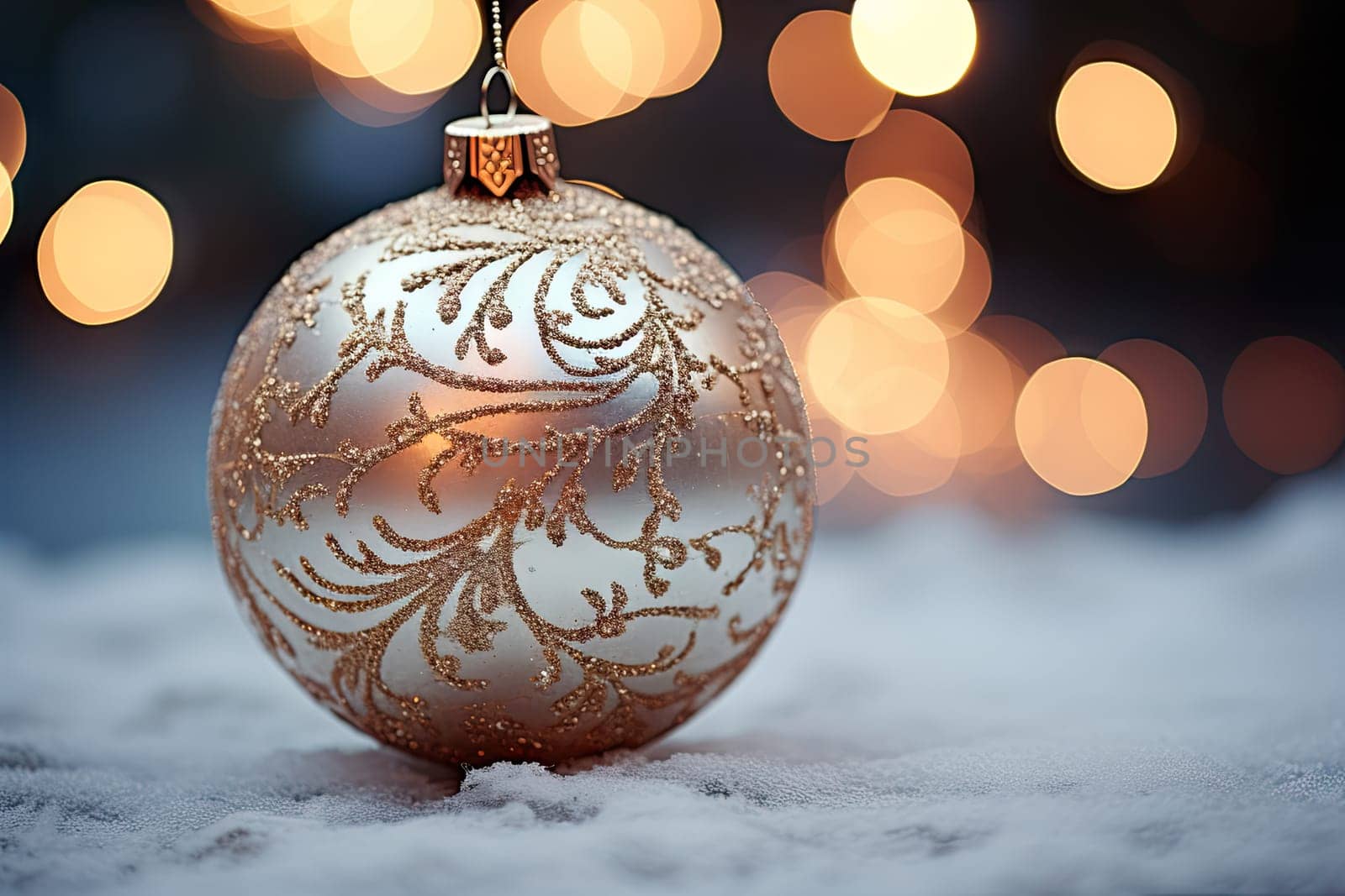 A Shimmering Gold Ornament on a Winter Wonderland