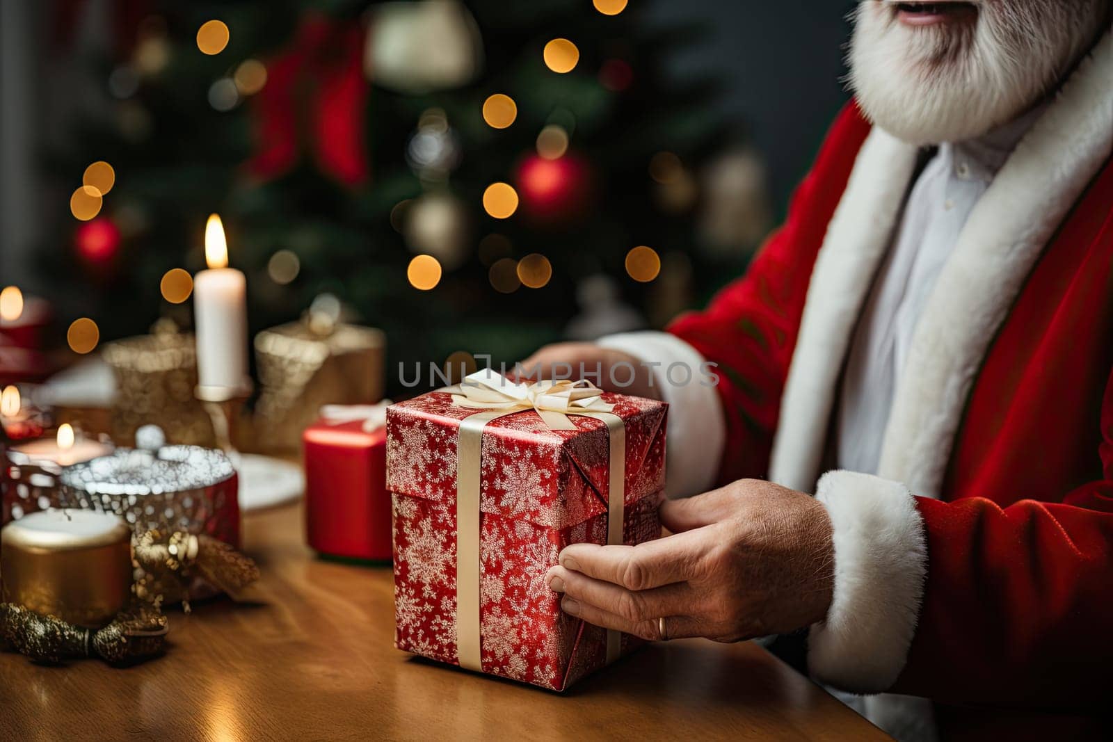 The Jolly Santa Claus Spreading Holiday Cheer with a Festive Gift in Hand Created With Generative AI Technology