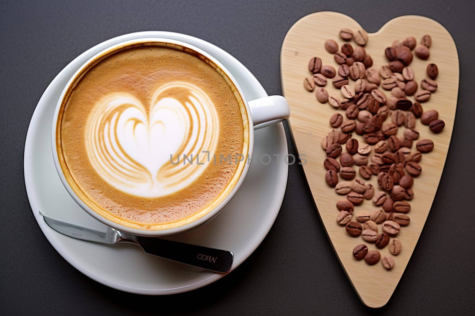 A Cozy Morning Ritual: A Cup of Coffee Next to a Heartwarming Wooden Heart