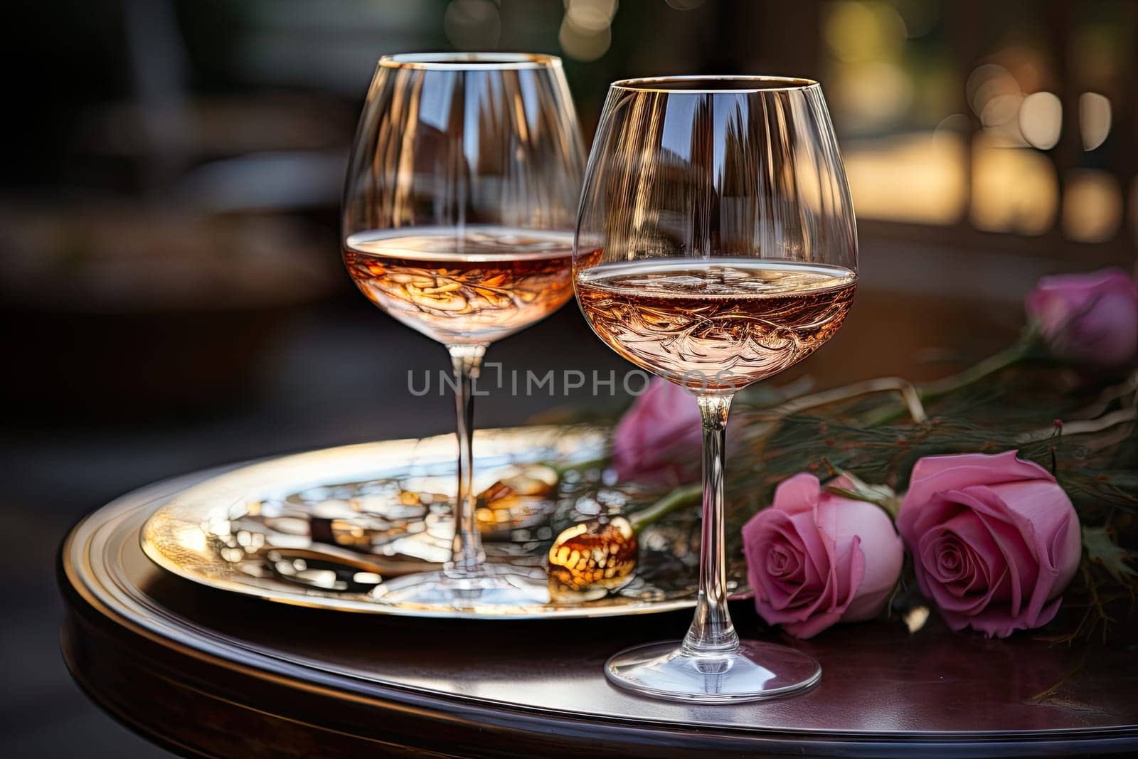 Two glasses of wine sitting on a table by golibtolibov