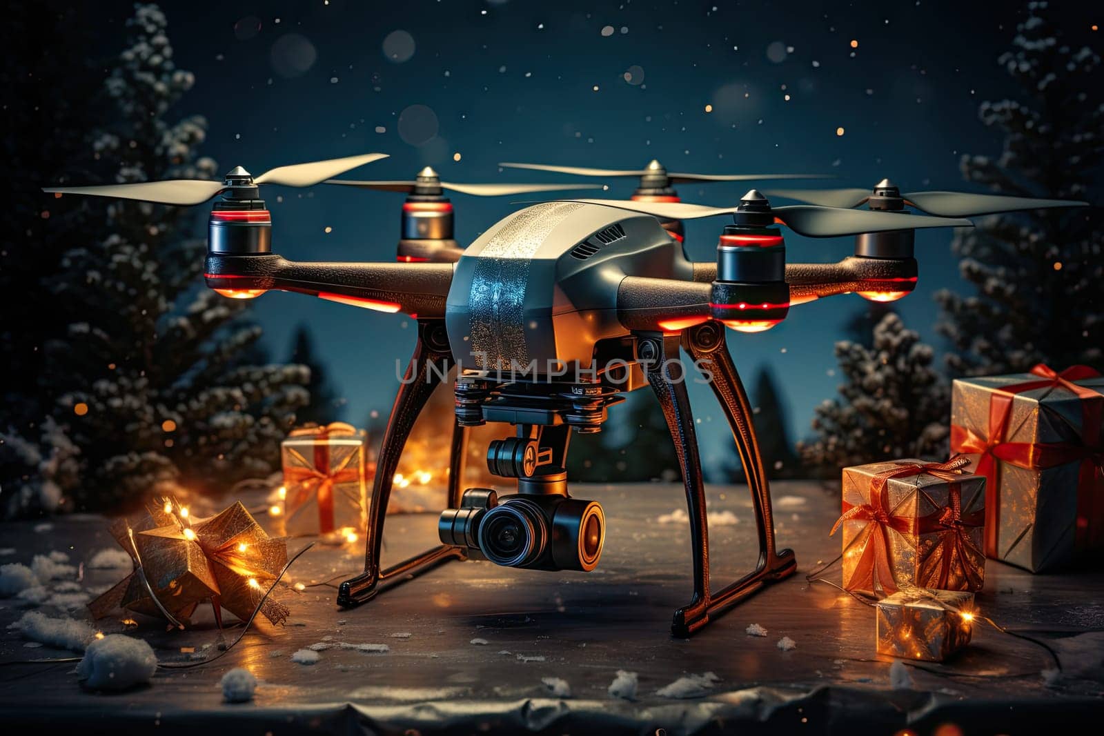 A Festive Christmas Scene with a Remote Controlled Flying Toy