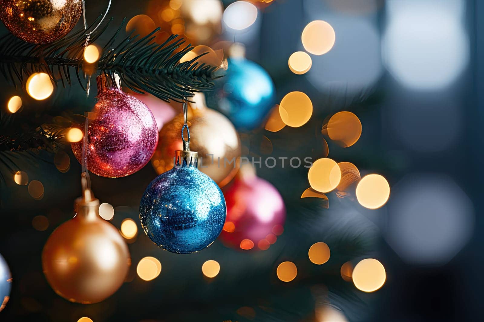 A christmas tree with ornaments hanging from it created with generative AI technology by golibtolibov