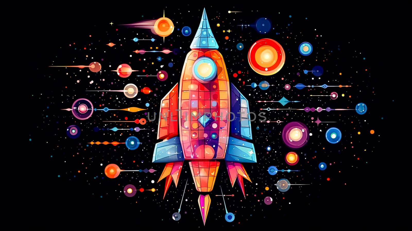 Interstellar travel, Breathtaking illustration of rocket being launched into space, symbolizing limitless possibilities of space exploration, International Space Day.