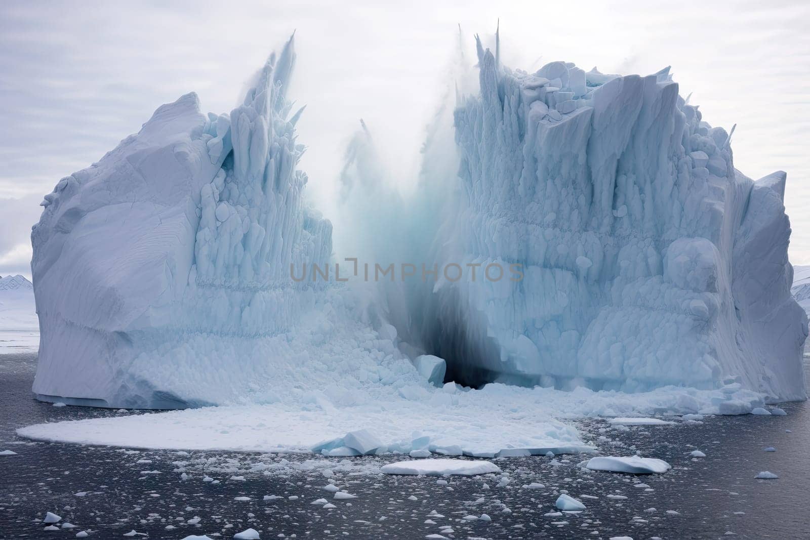 A Majestic Iceberg Glistening in the Sun, Surrounded by Calm and Clear Ocean Waters