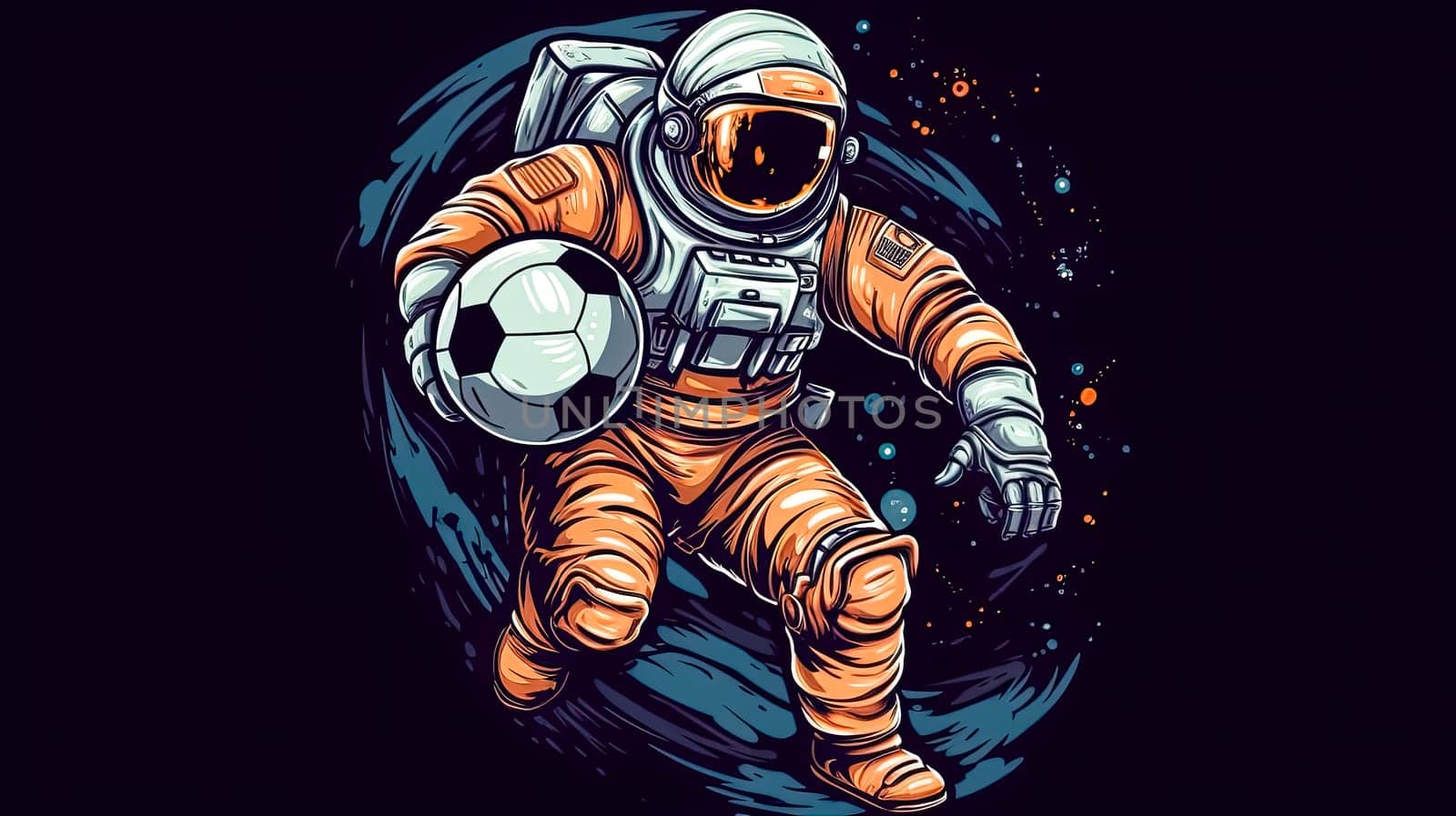 A cosmic match unfolds on Mars as an astronaut dribbles a football, merging the red planets desolate beauty with the universal language of the game