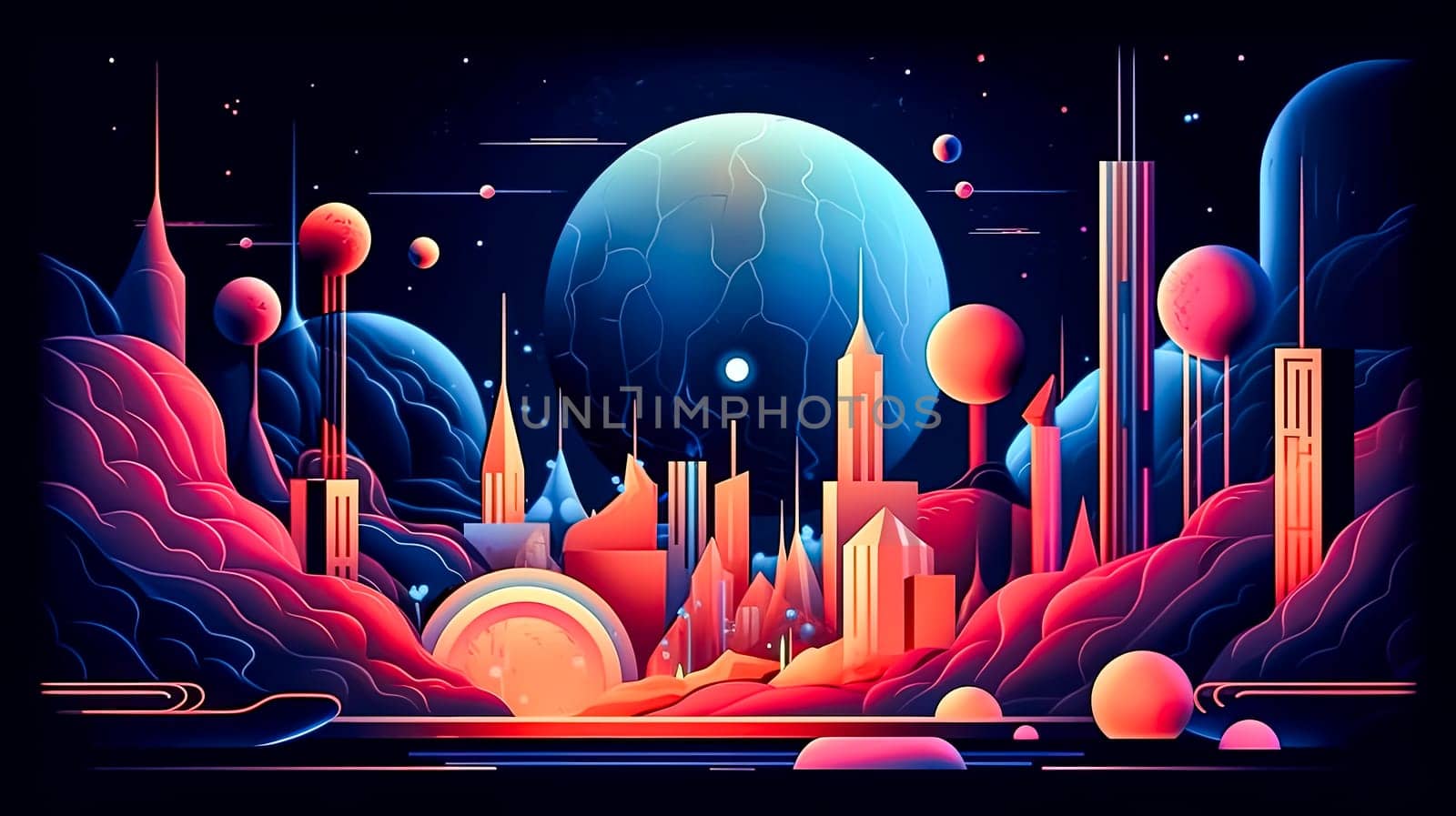 abstract meets space, a futuristic journey across the planets where art and space collide in a mesmerizing combination of form and color