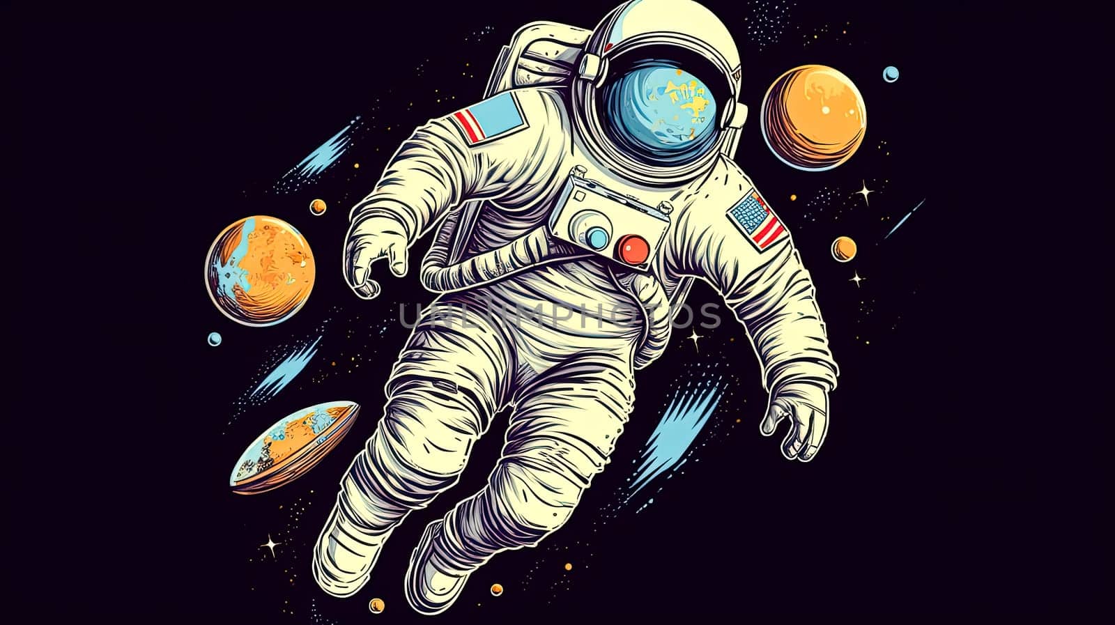 Graceful and weightless, an astronaut soars through the cosmic abyss, surrounded by the breathtaking vastness of space an elegant dance of celestial exploration