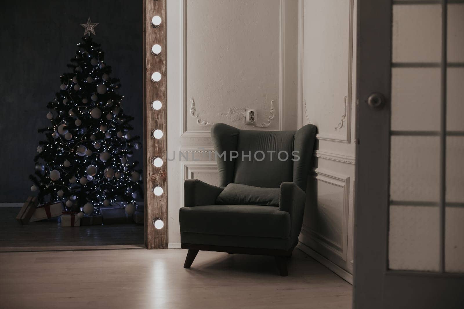 Christmas tree with garlands of lights at home for Christmas 1