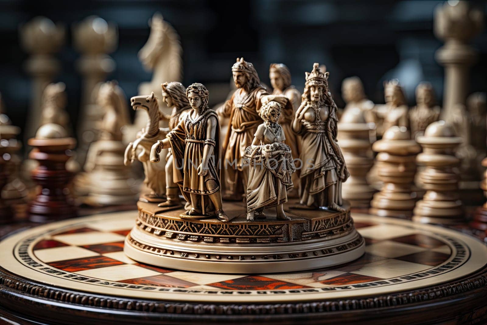 The Royal Game: A Majestic Chess Board with a Glittering Golden Crown Created With Generative AI Technology