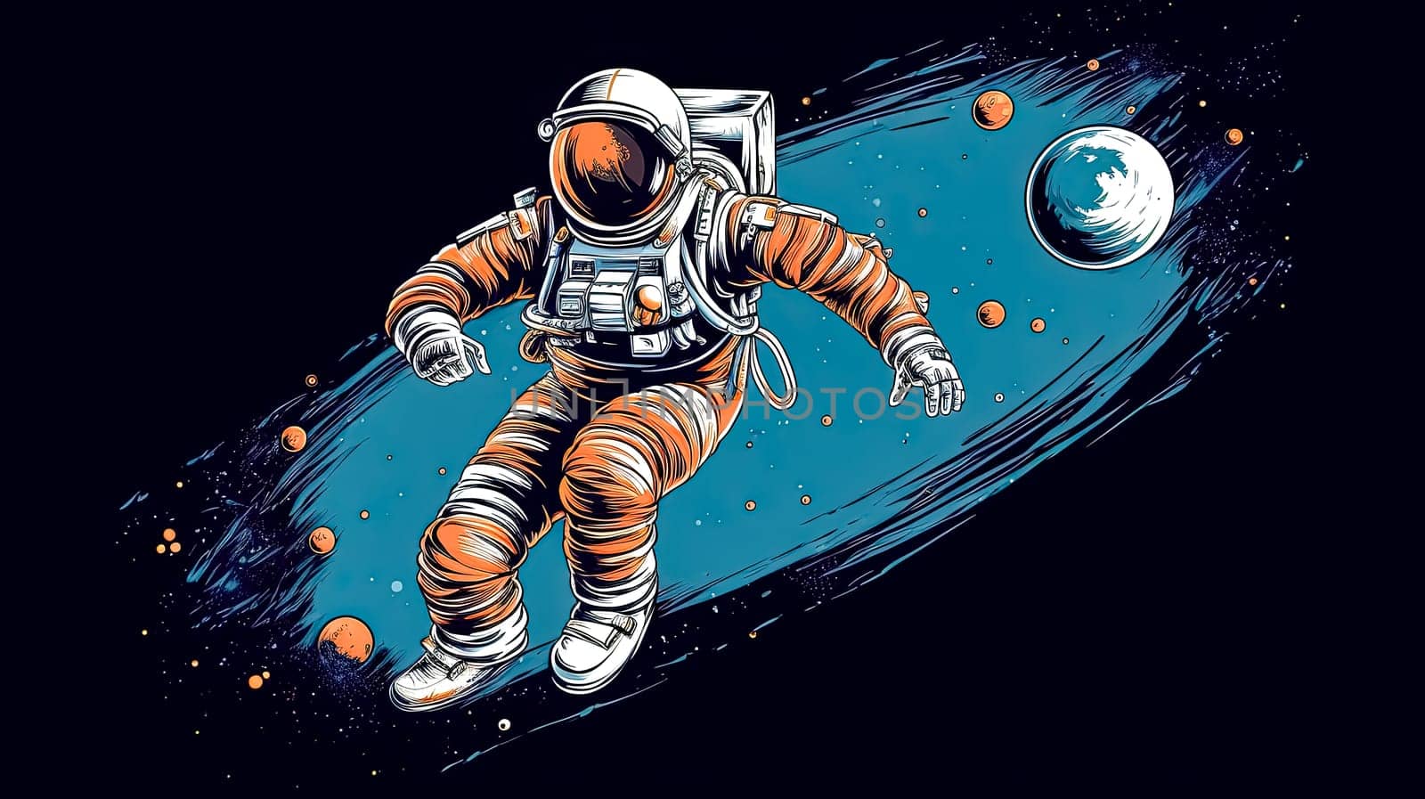 Graceful and weightless, an astronaut soars through the cosmic abyss, surrounded by the breathtaking vastness of space an elegant dance of celestial exploration