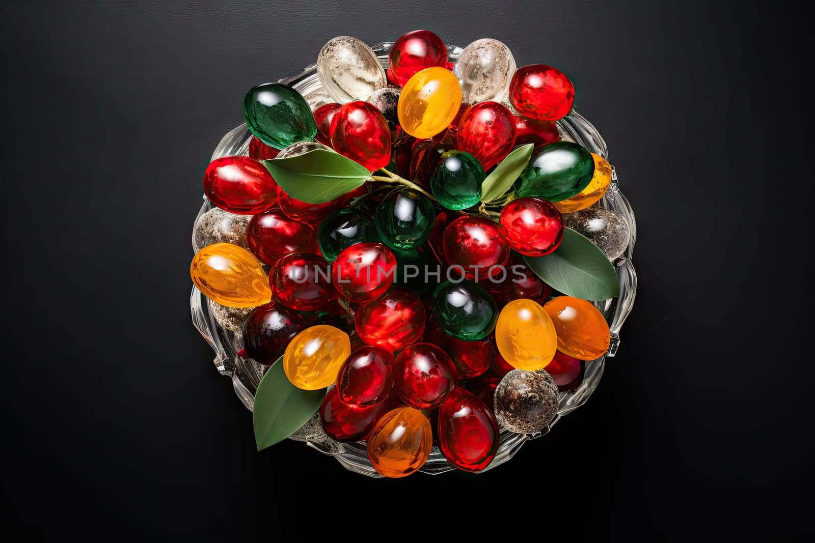 A glass bowl filled with lots of candy created with generative AI technology by golibtolibov