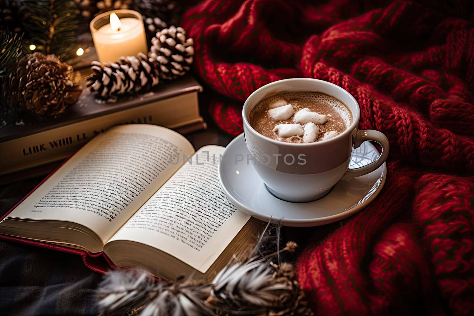 A cup of coffee and a book on a blanket by golibtolibov