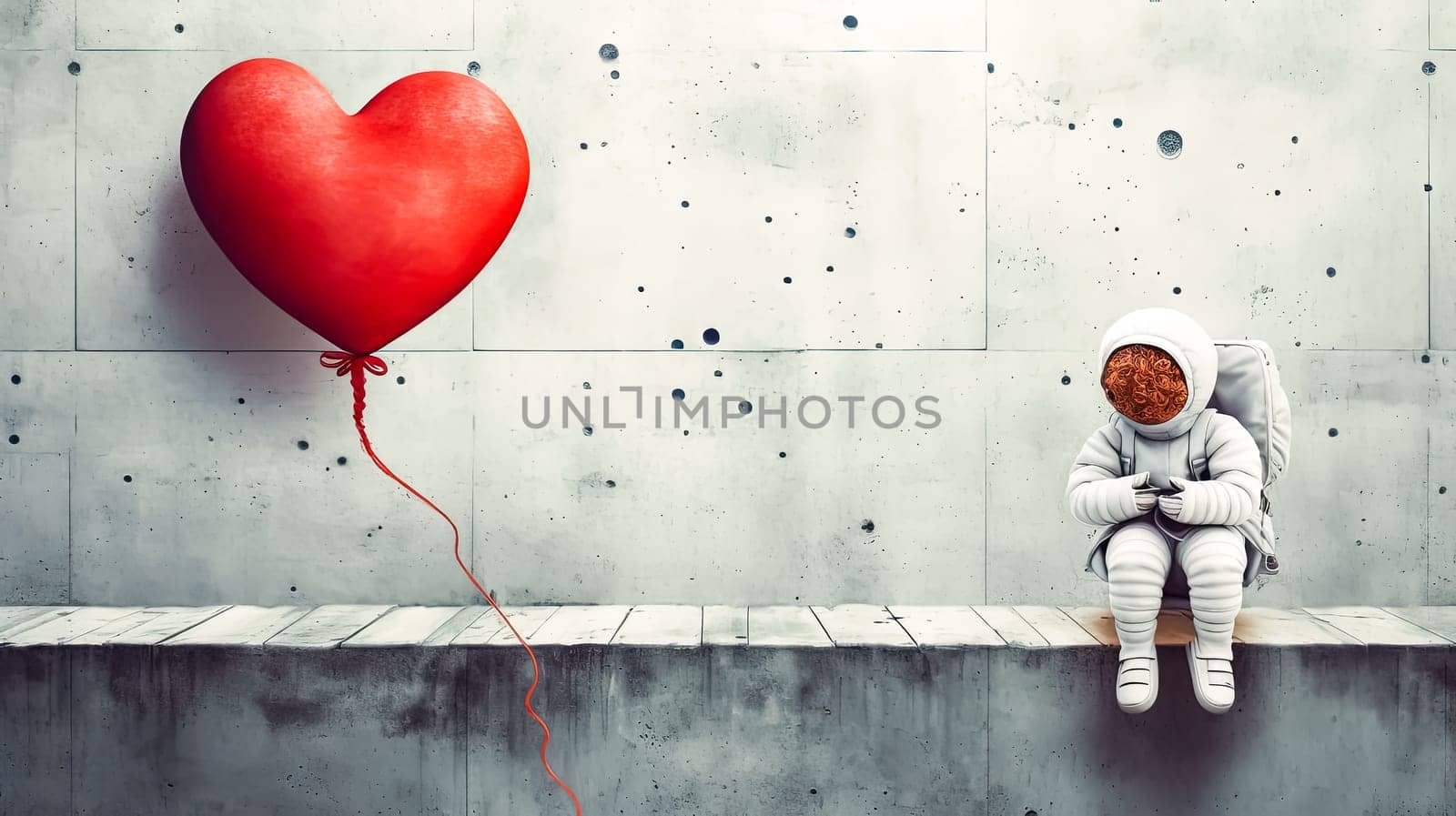Astronaut suited kid beside a heart balloon by Alla_Morozova93