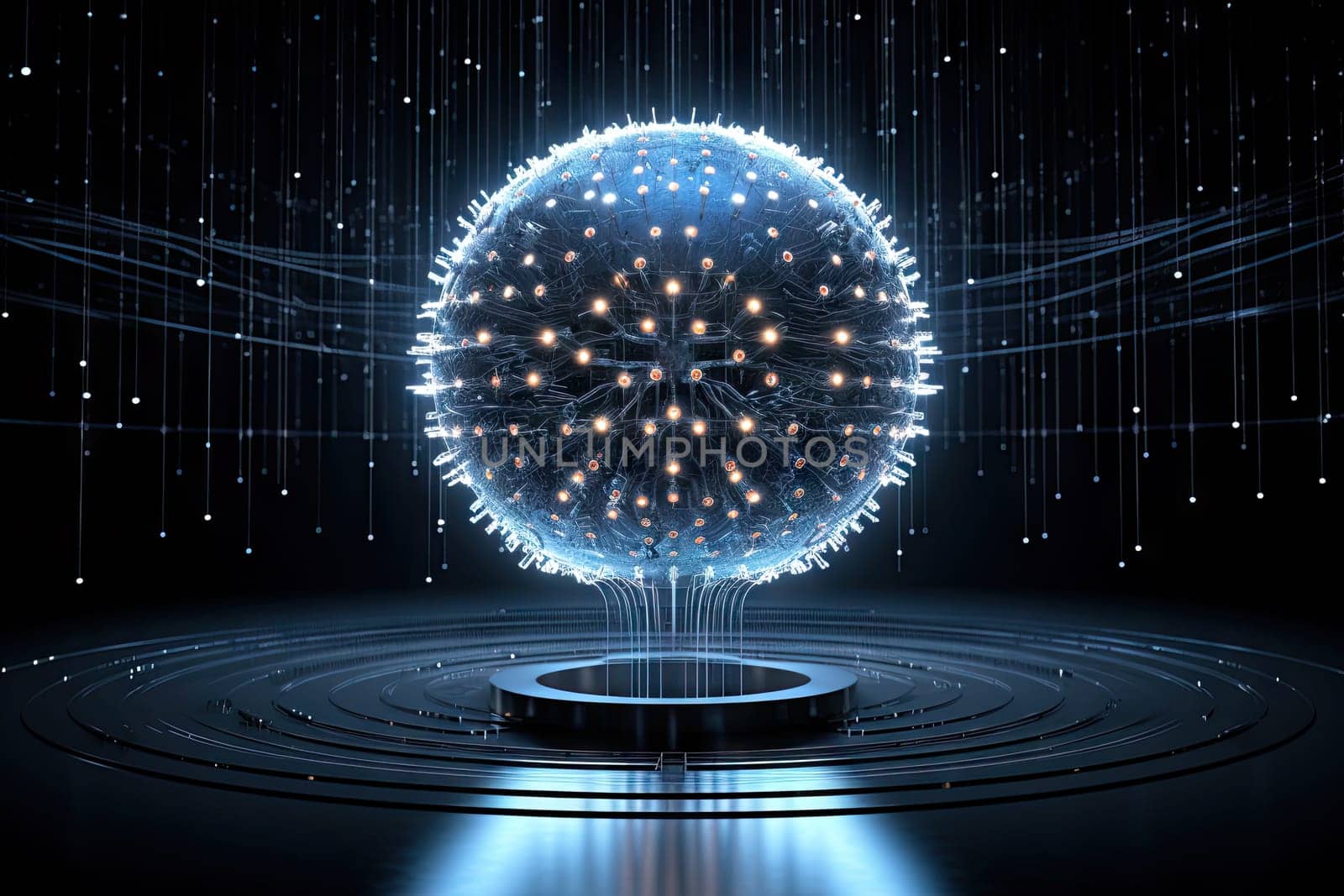 A large ball with lights in the middle of it created with generative AI technology by golibtolibov