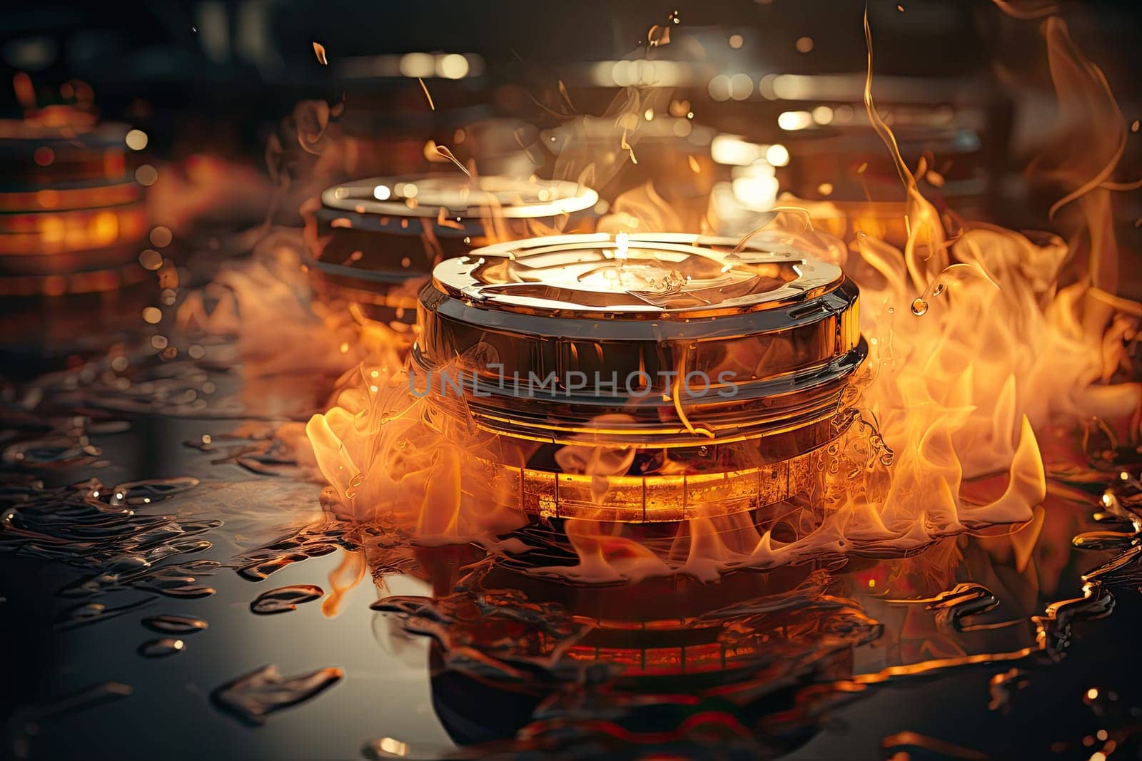A Captivating Close-Up of a Fiery Jar with Mesmerizing Flames Dancing Inside
