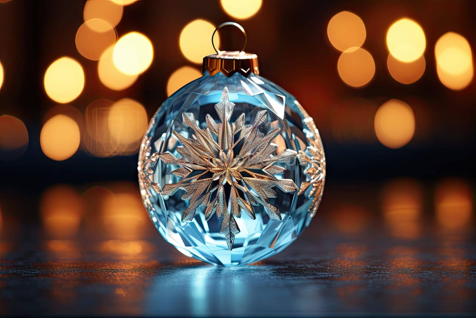 A Shimmering Glass Ornament Reflecting Light on a Wooden Table Created With Generative AI Technology