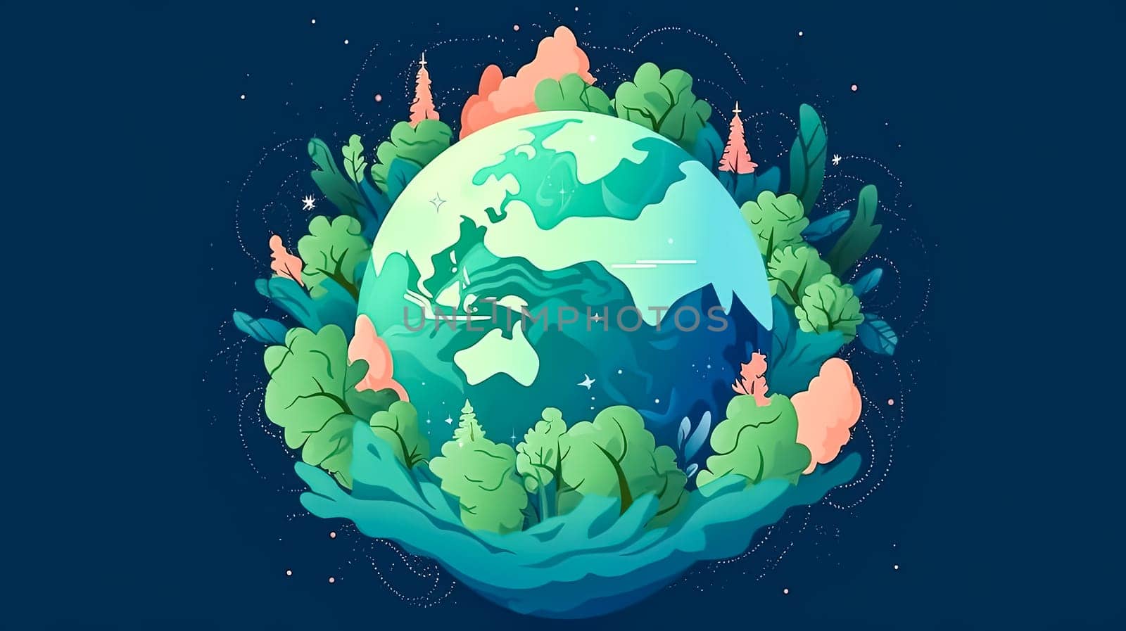 Global harmony, Earth covered in a blanket of green a joyous tribute to nature conservation and the collective spirit of Earth Day celebrations