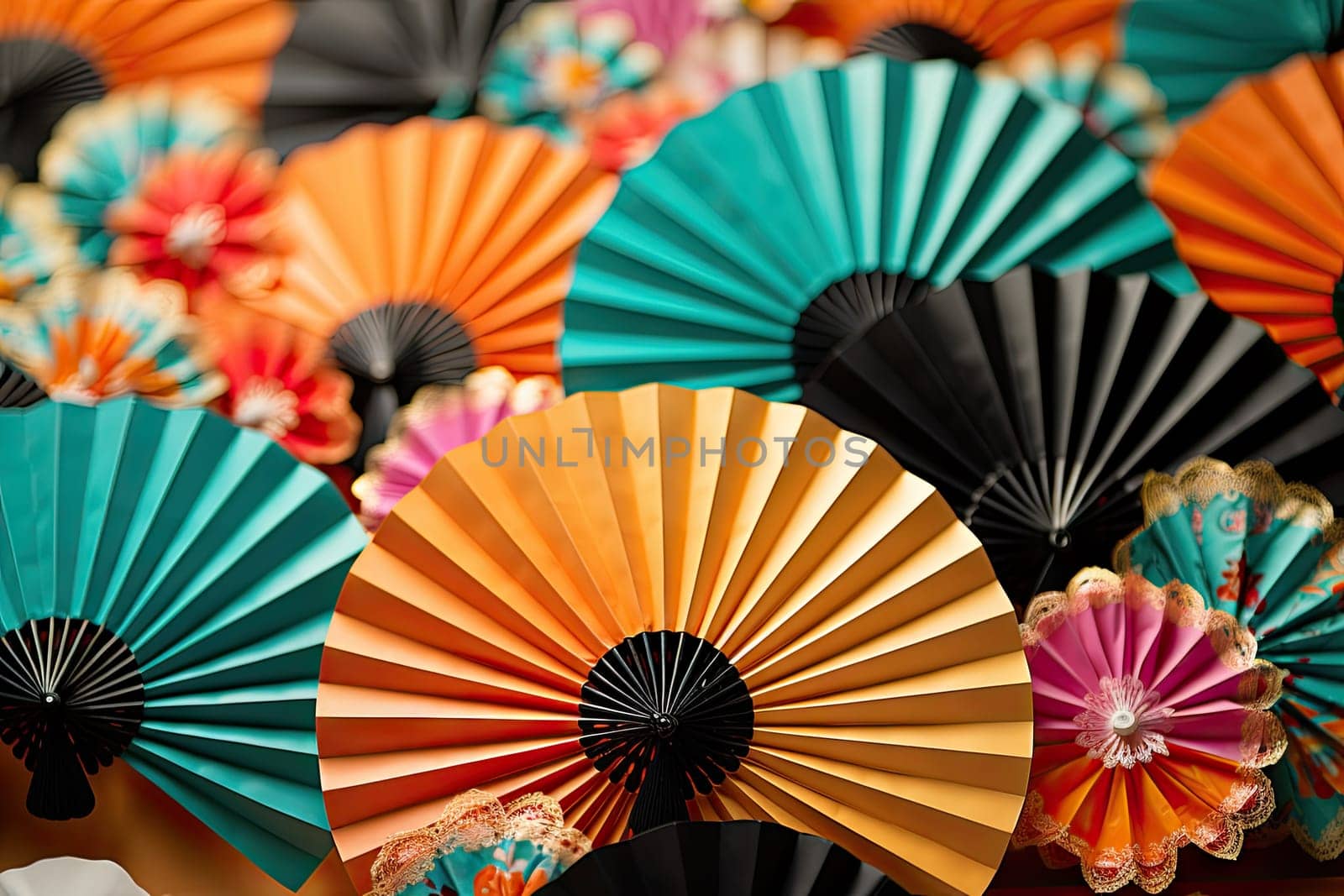 A bunch of colorful umbrellas sitting next to each other created with generative AI technology by golibtolibov