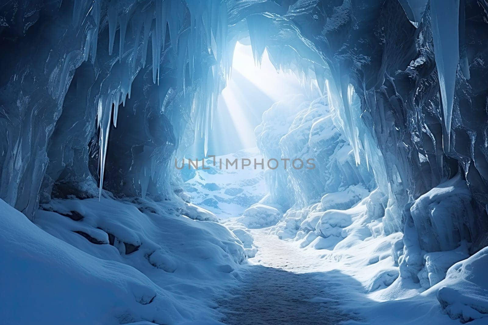 A Majestic Snow-Covered Mountain Tunnel Revealing a Hidden World of Mystery and Adventure