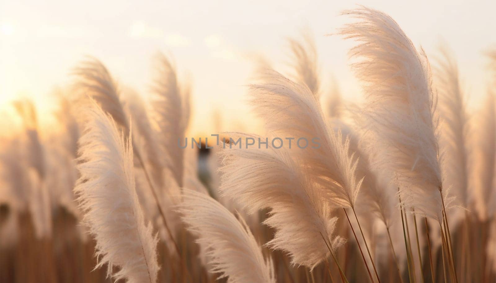 Pampas grass in the sky, Abstract natural background of soft plants Cortaderia selloana moving in the wind. Bright and clear scene of plants similar to feather dusters. beauty. Abstract natural background boho design sunlight