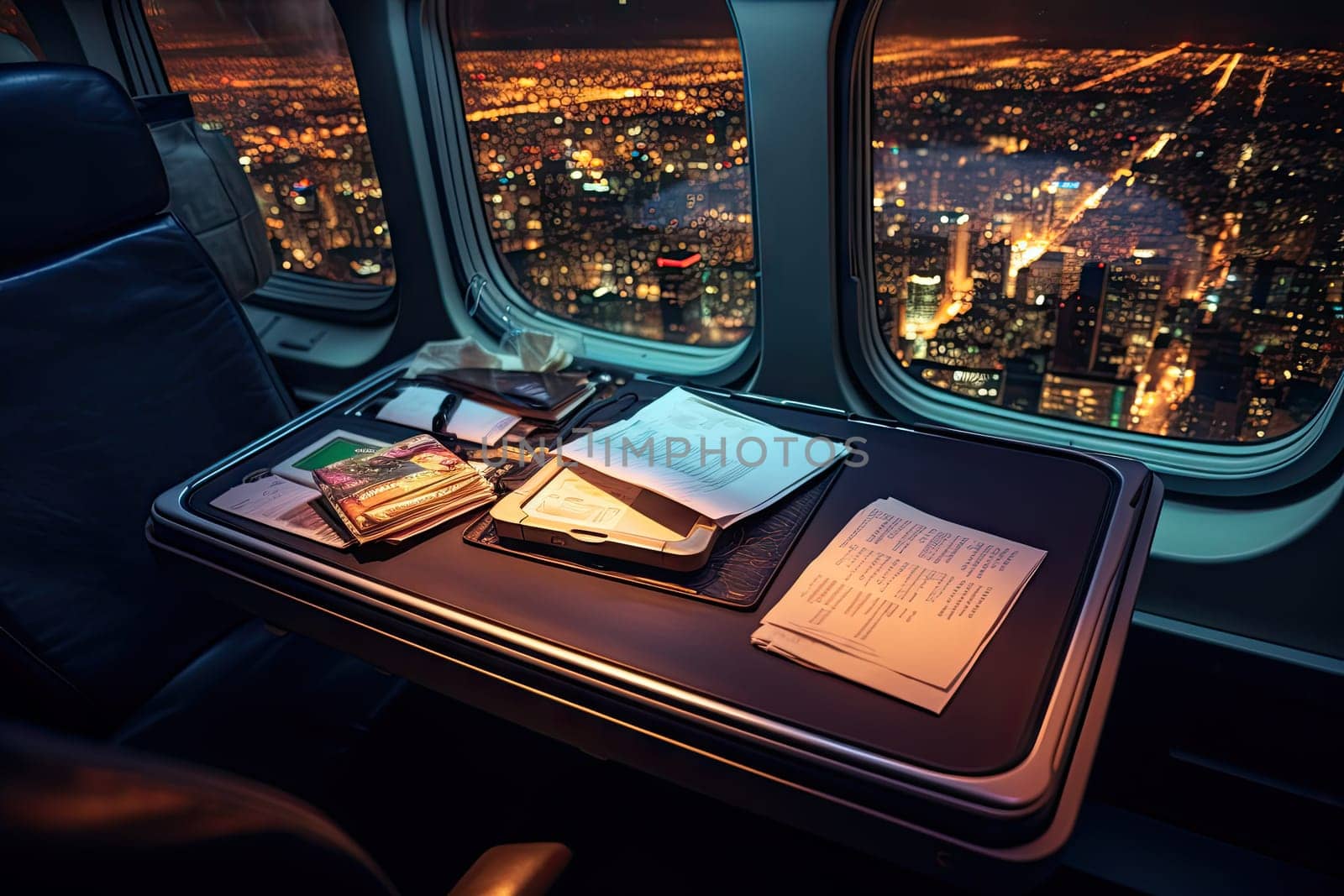 A Nighttime Cityscape Illuminated Through a Table Window