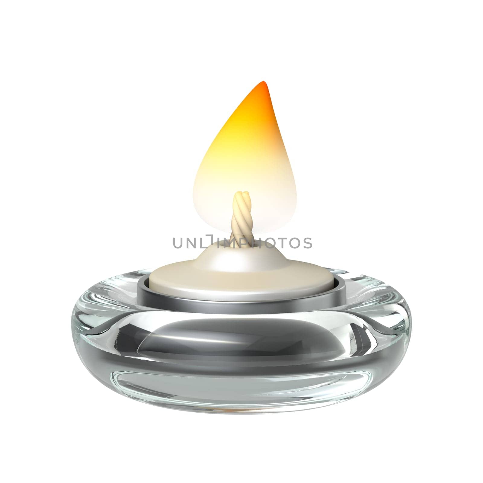 Simple cartoon glass candle holder 3D rendering illustration isolated on white background