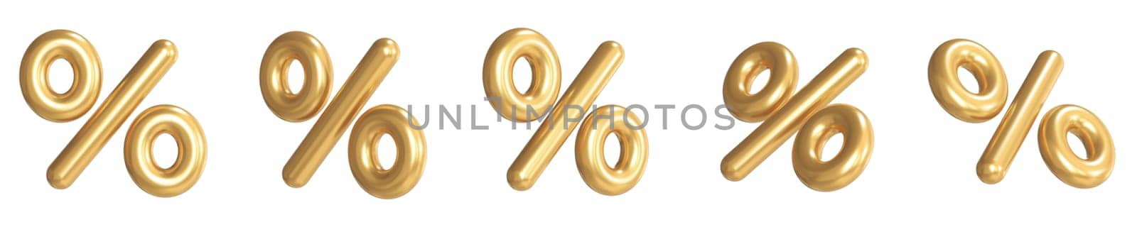 Set of golden percent signs different angles 3D by djmilic