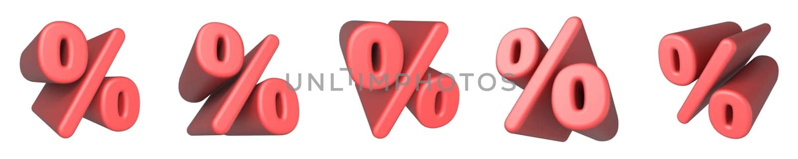 Set of dimensional red percent signs 3D by djmilic