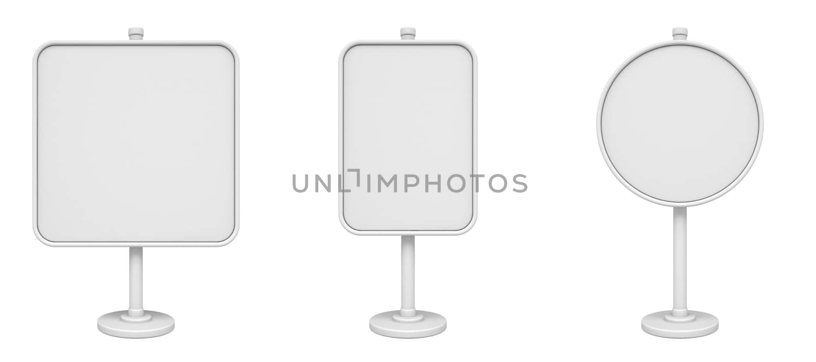 Collection of white blank signpost 3D rendering illustration isolated on white background