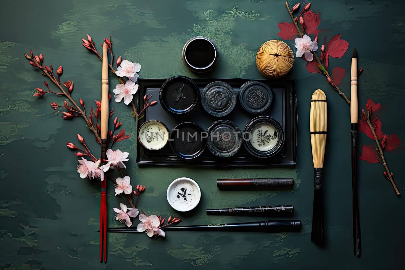 A Palette of Beauty: A Colorful Array of Makeup on a Table