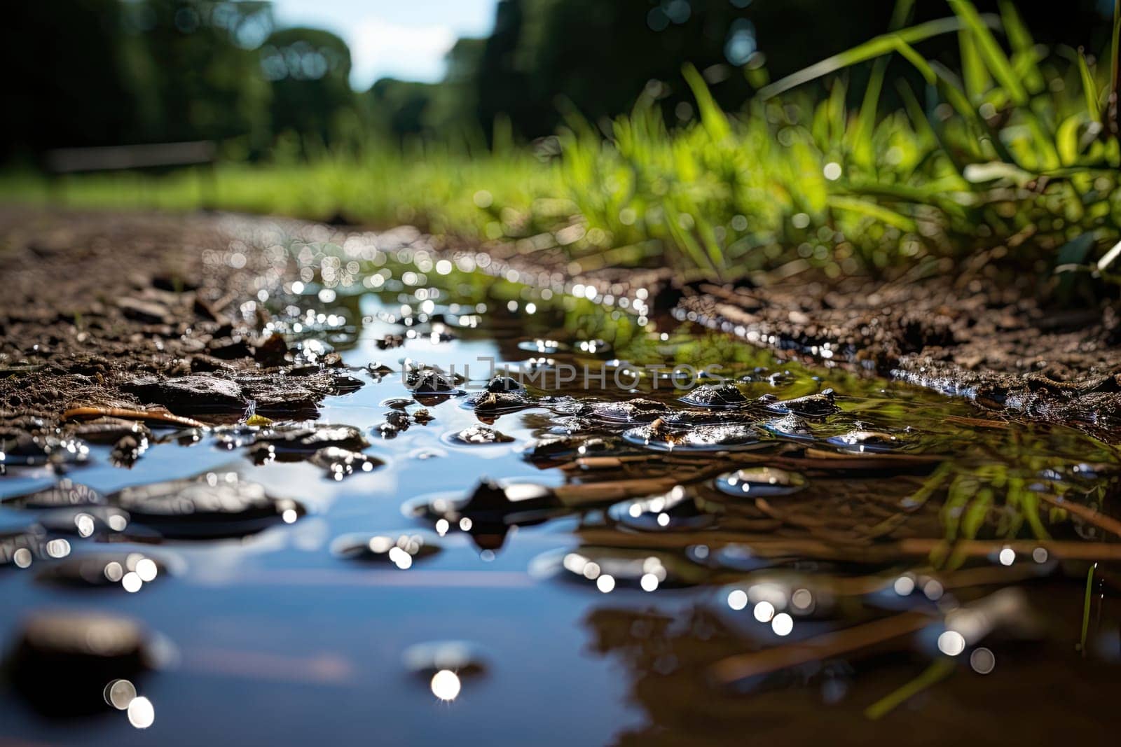 A puddle of water sitting on the side of a road by golibtolibov
