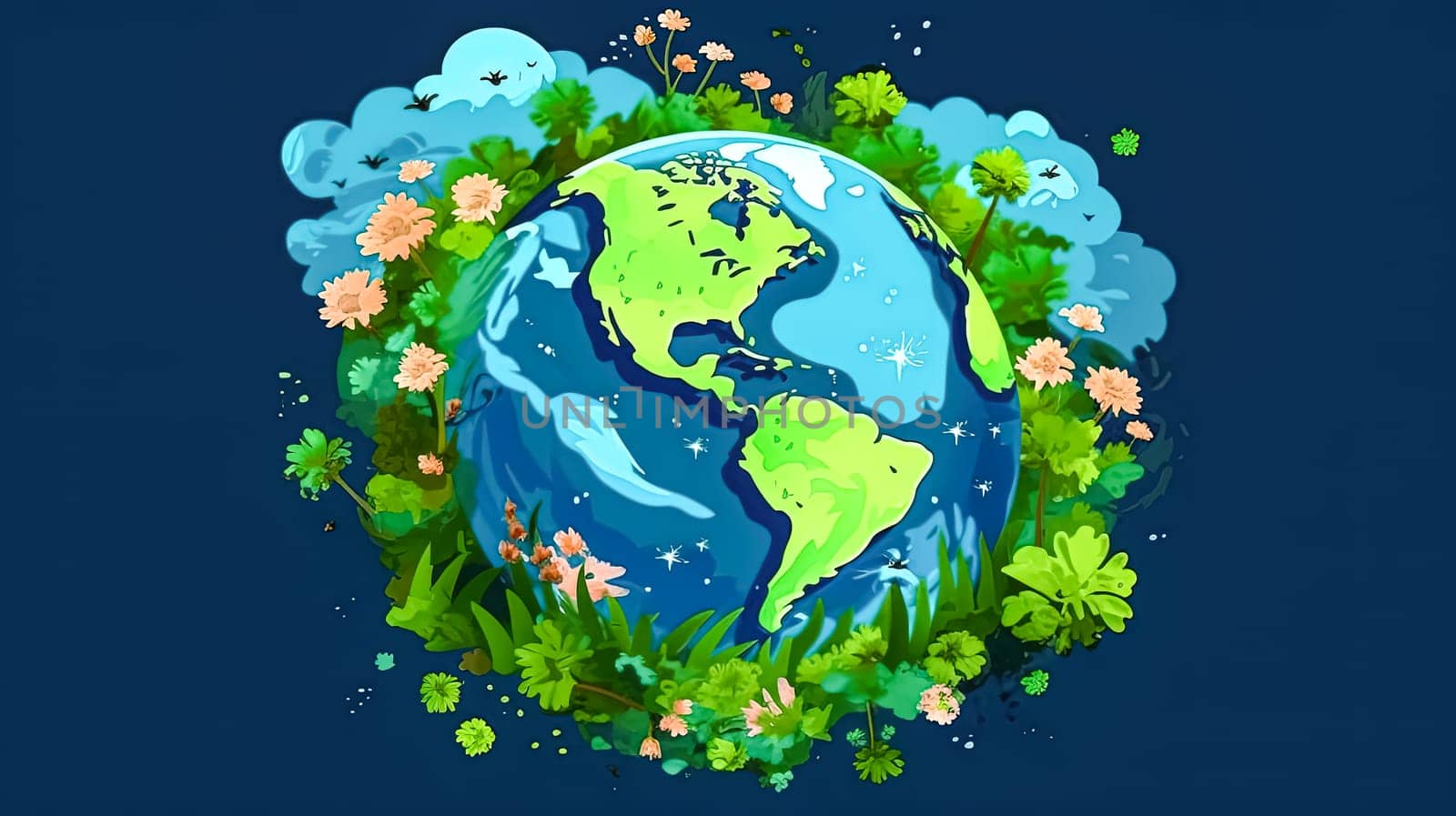 Earth Day jubilation, A green world covered in trees and grass an illustration of our commitment to natures preservation and global festivities