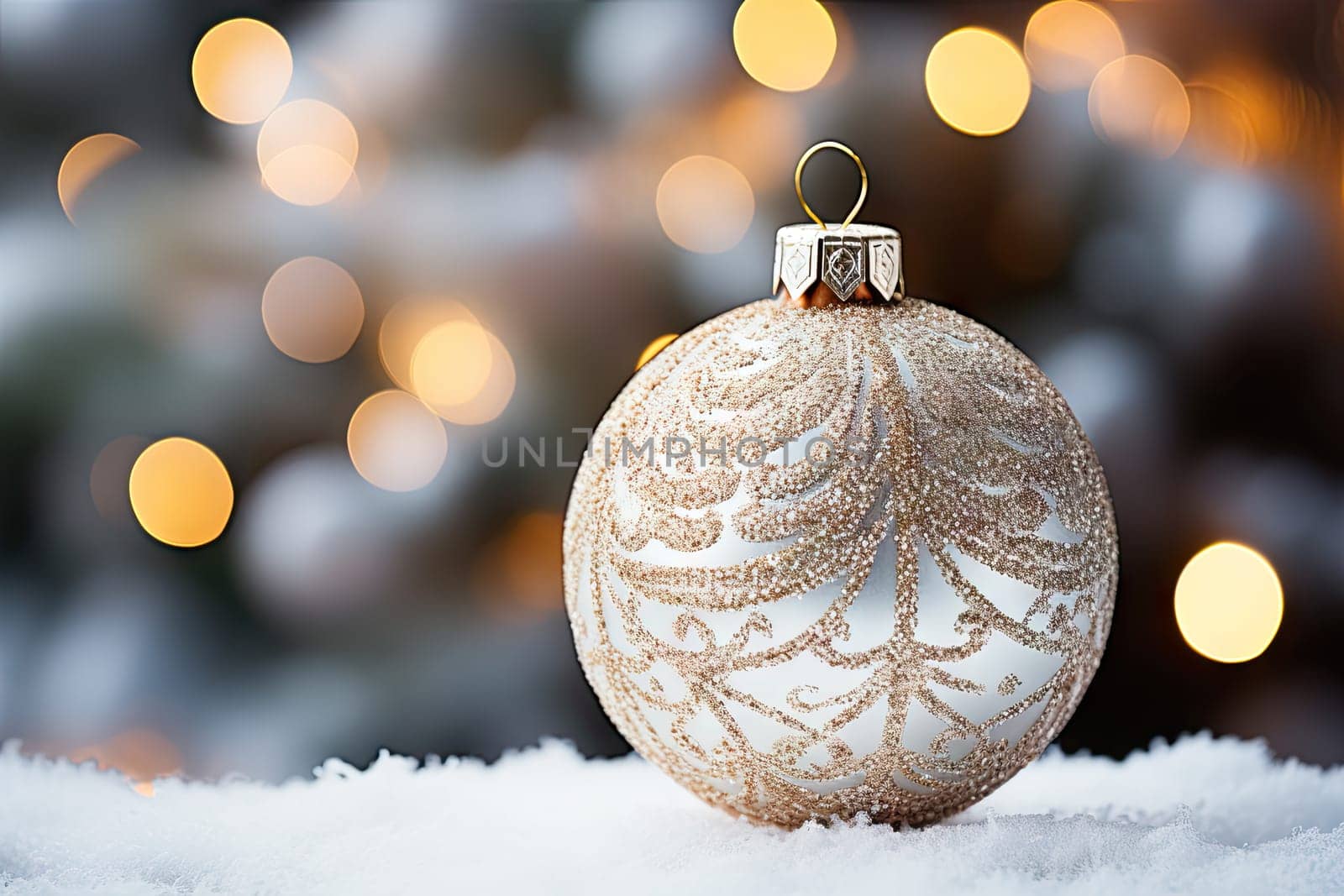 A christmas ornament sitting on top of a pile of snow by golibtolibov