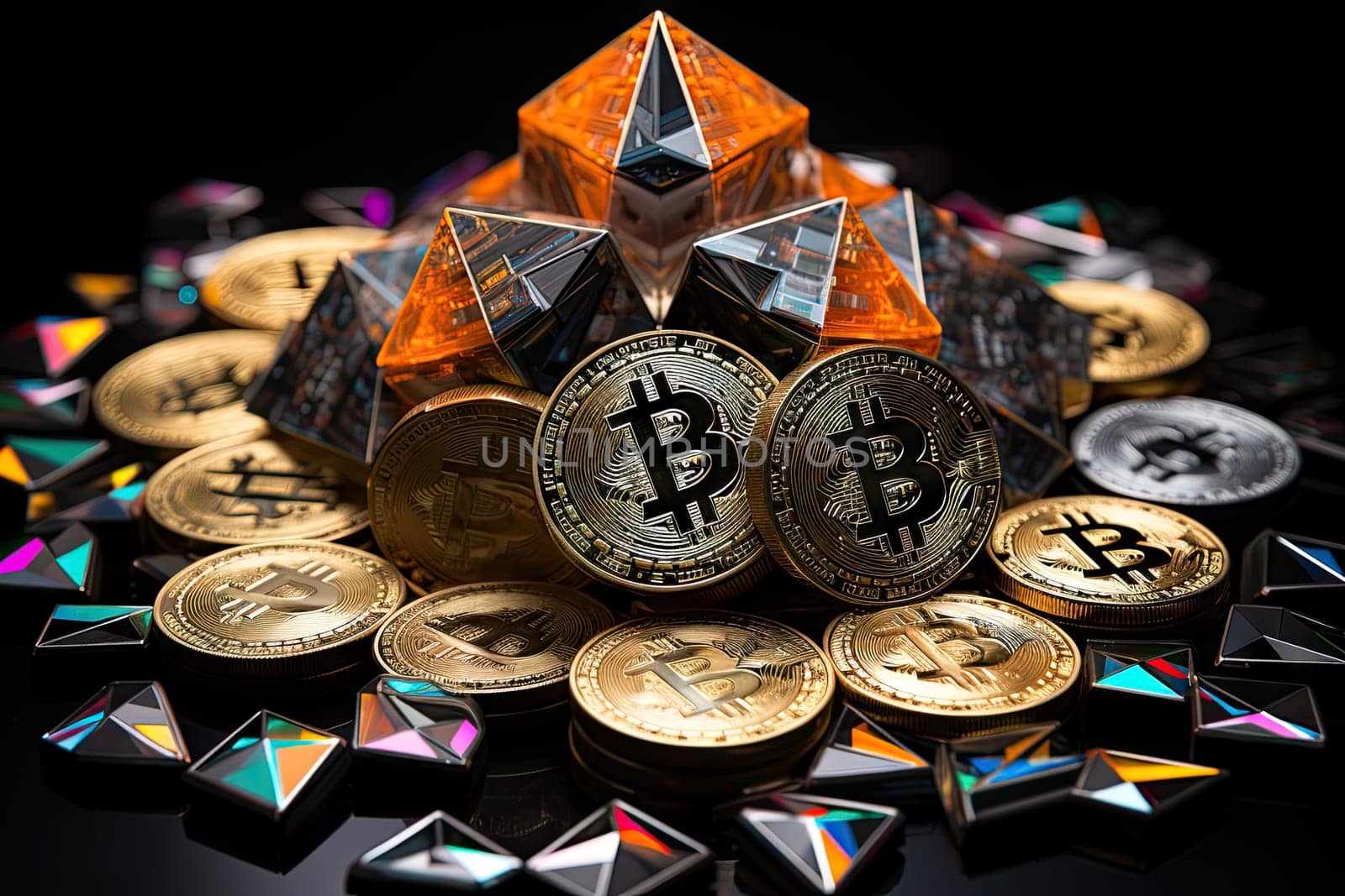 A pile of bitcoins sitting on top of each other by golibtolibov